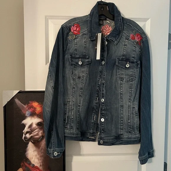 NWT INC (International Concept) Denim Floral Embroidered Jacket - Picture 3 of 10